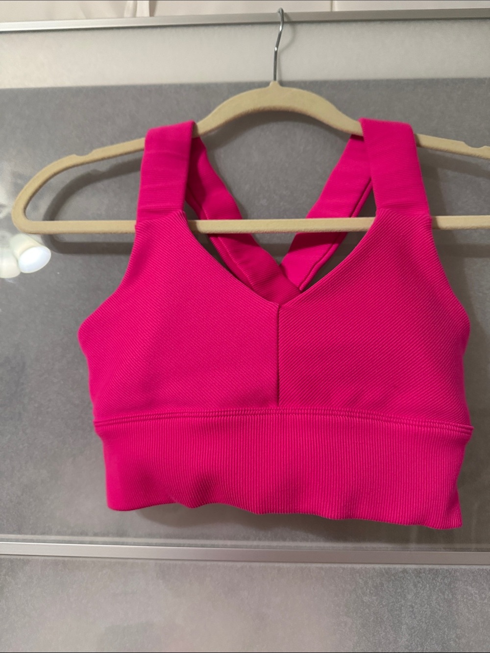 ALO Yoga Hot Pink Ribbed Cross-Back Sports Bra